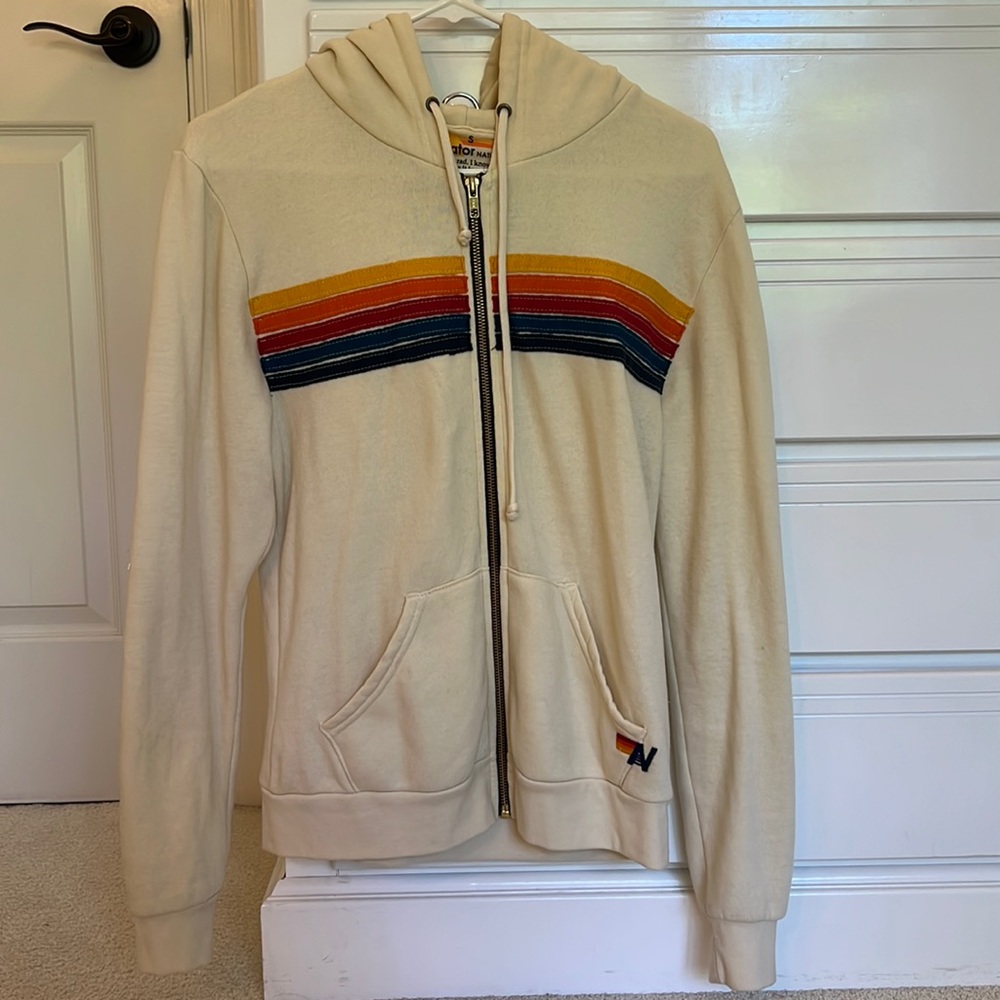 Women’s Small Aviator Nation 5 Stripe Hoodie in Vintage White